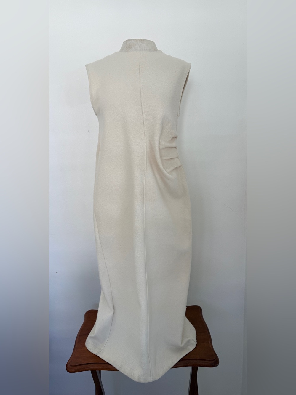 Zara Ecru Sleeveless Drape Detail Wool Blend Midi Dress Size S NWT